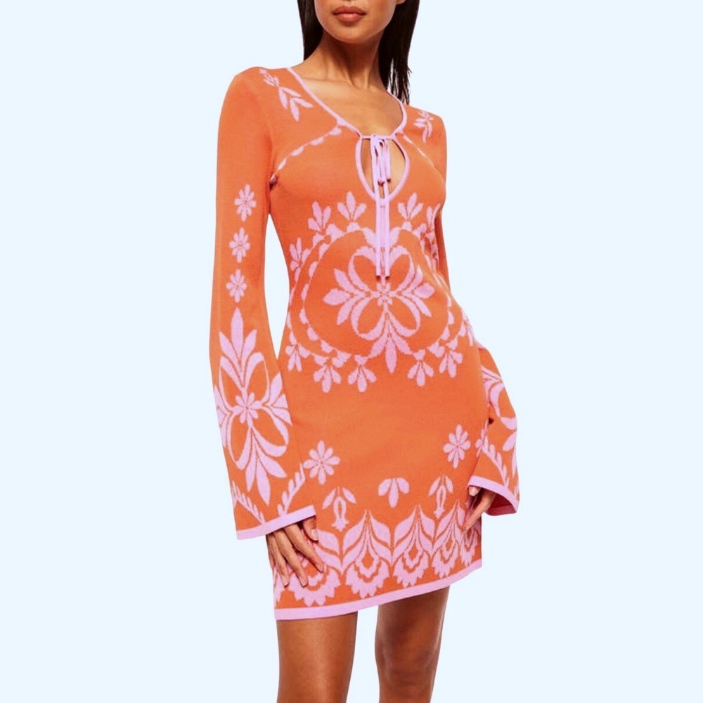 MISA Los Angeles Dress Sahar Knit Mini Orange Pink Floral Sz M $406 MSRP
